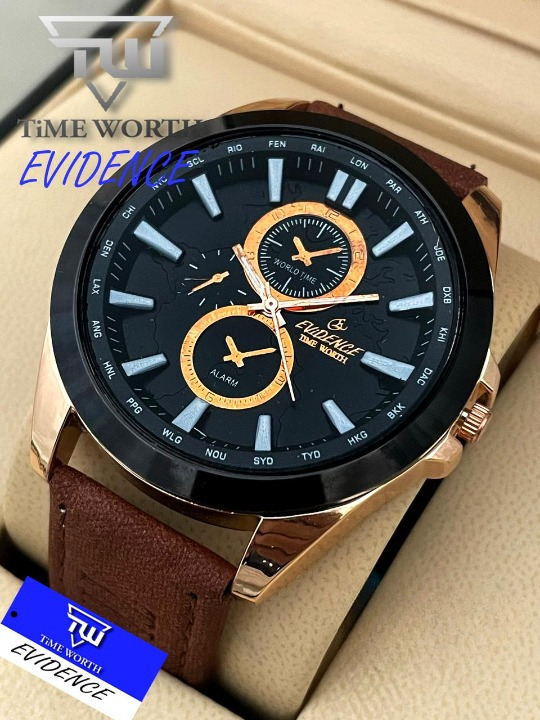 Time Worth Evidence Stylish Brown Leather Strap Watch - Without Box