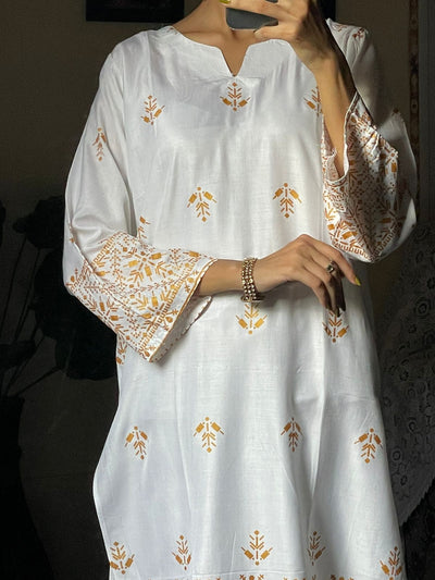 2pcs Block Printed Arrow Design Women's Suit (White)