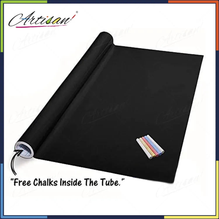 Artisan - Blackboard Chalkboard Vinyl Sticker Washable, Reusable - DIY Black Board Wall Adhesive Vinyl Sticker Roll - with 5pc colorful chalks