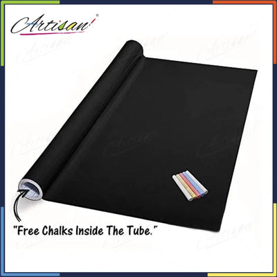 Artisan - Blackboard Chalkboard Vinyl Sticker Washable, Reusable - DIY Black Board Wall Adhesive Vinyl Sticker Roll - with 5pc colorful chalks