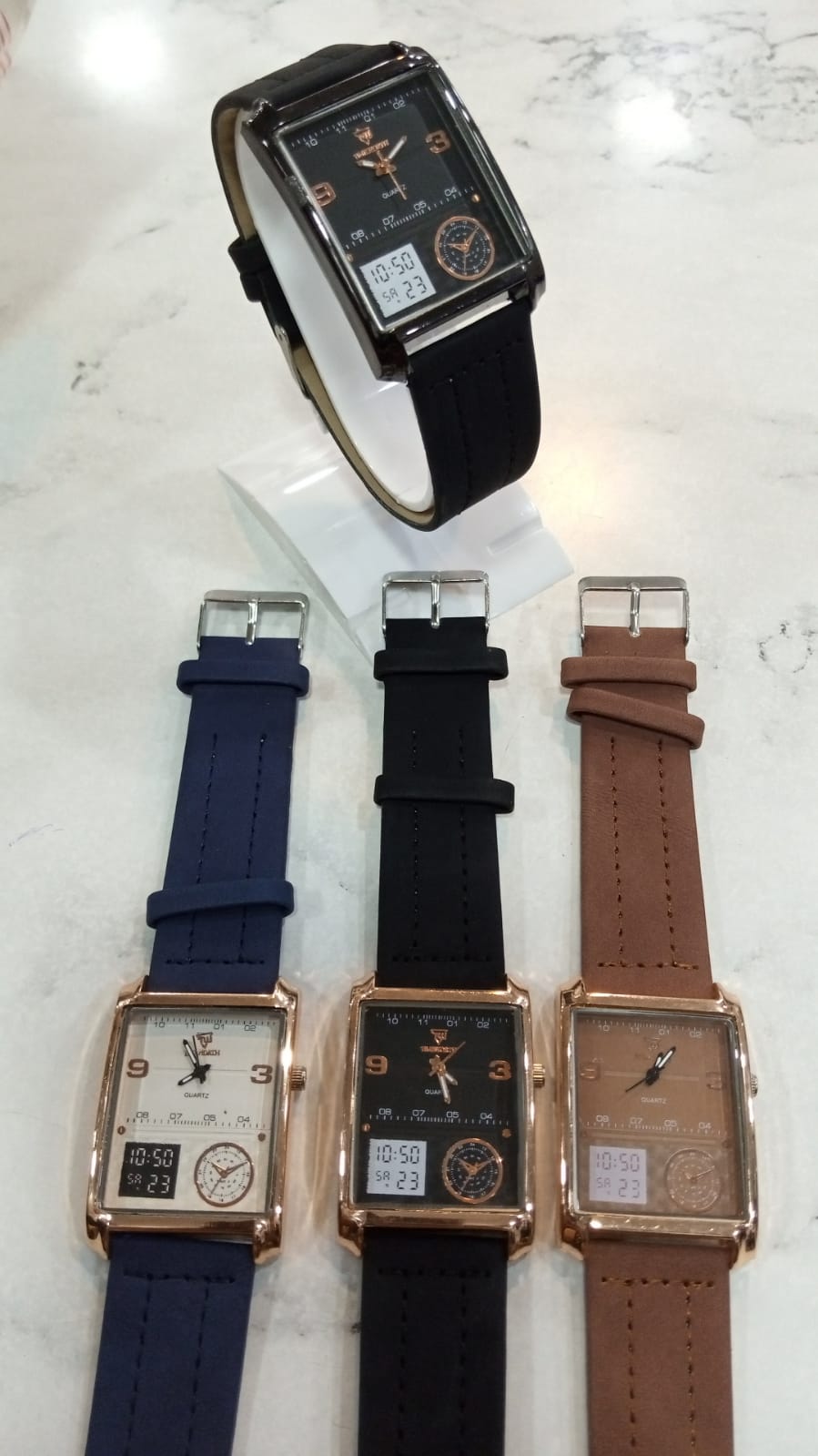 Time worth Quartz Square Dial White Strap Watch - Without Box (Random Colour)