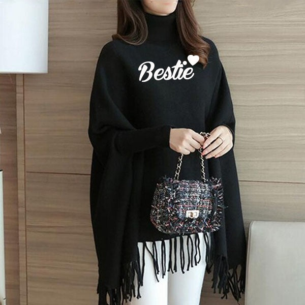 Black Printed Women Poncho ( Free Size)