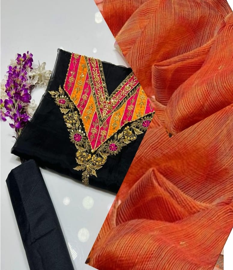 3 pcs Organza Qattan Suit