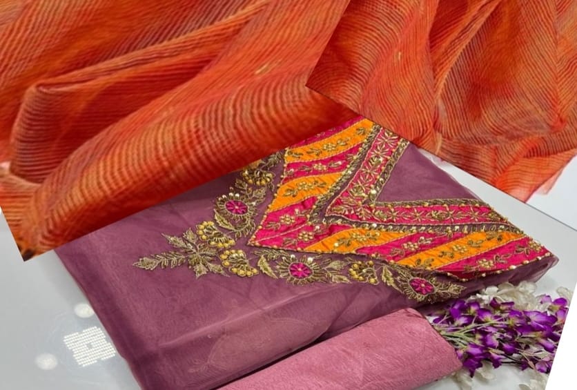 3 pcs Organza Qattan Suit