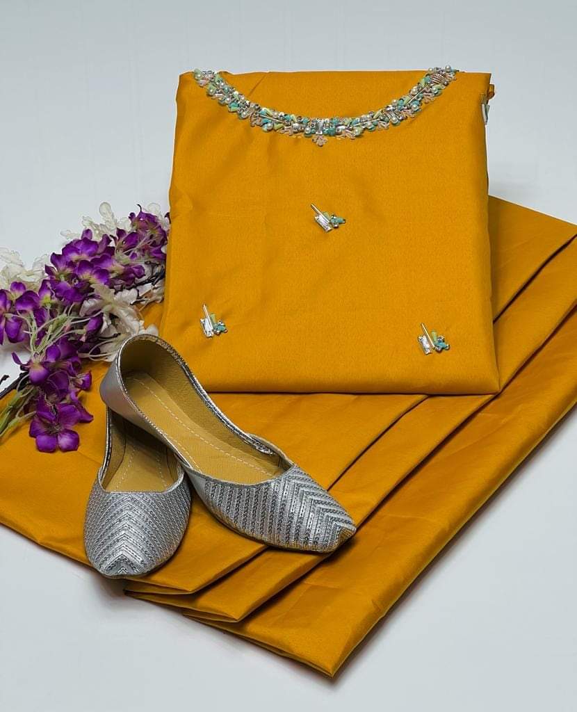 3Pc Indian Katan Silk Suit (Mustard)