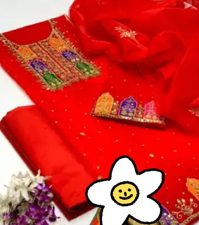 4 pcs Cotton silk mirror work shirt and trouser
