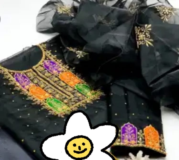 4 pcs Cotton silk mirror work shirt and trouser