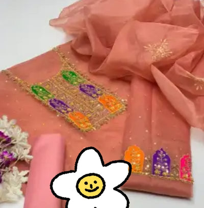 4 pcs Cotton silk mirror work shirt and trouser