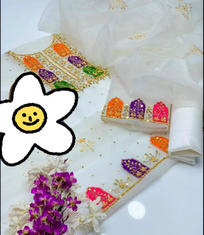 4 pcs Cotton silk mirror work shirt and trouser