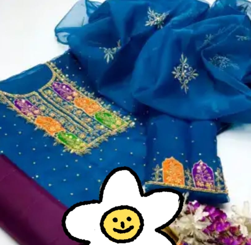 4 pcs Cotton silk mirror work shirt and trouser