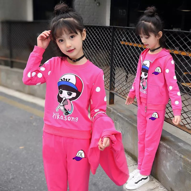Gilrs Tracksuite for winter "Hoodie, Sweat Shirt and Trousers"(Fleece} Colors: Pink,13-14 year