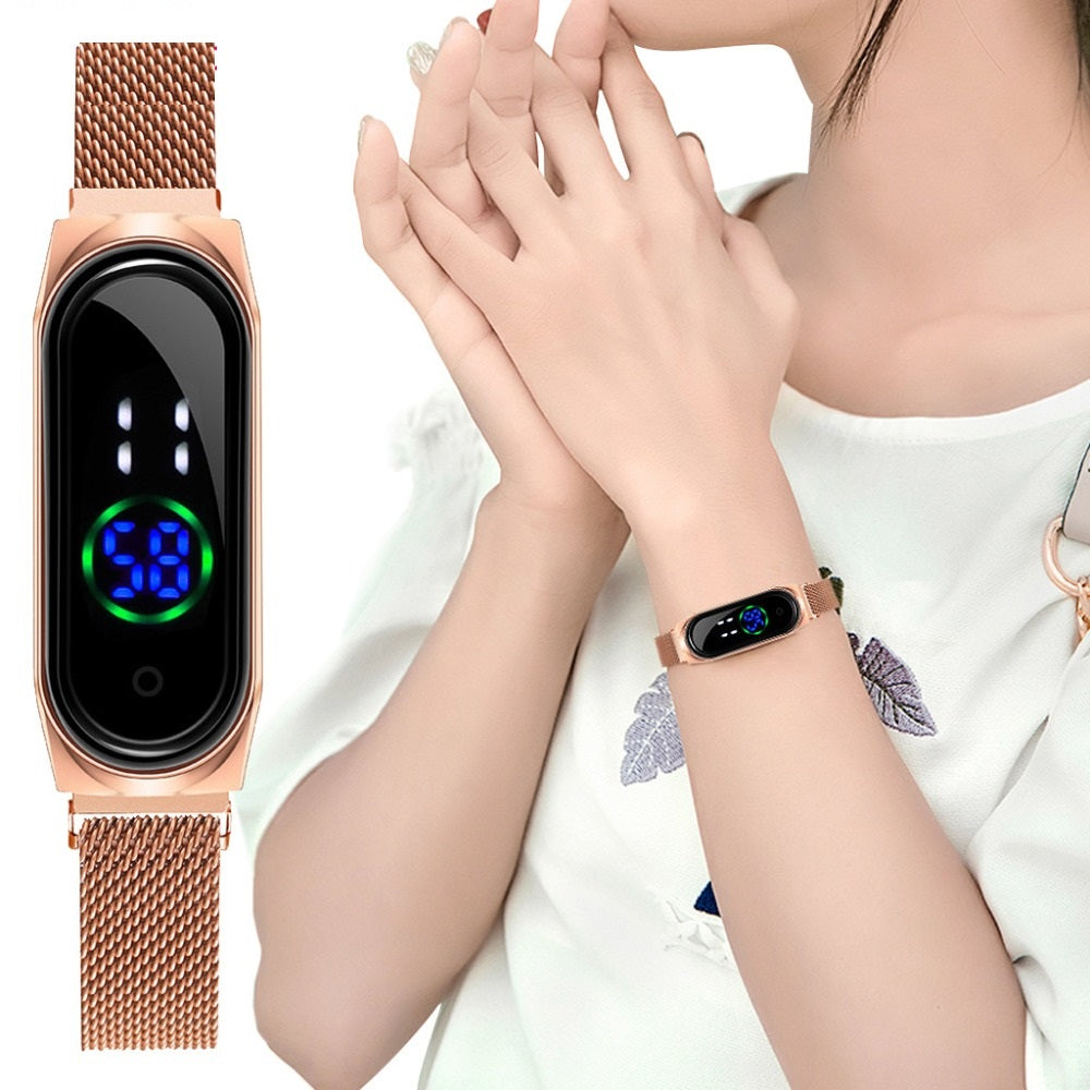 Luxury Ladies Watch Women Touch Screen LED Watches New Fashion Women Magnetic Electronic Clock Digital Wristwatches Feminino- (Random Color)