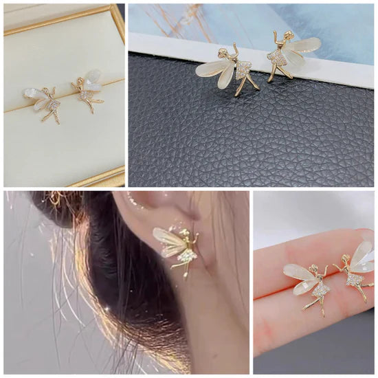Elegant Fairy Wings Stud Earrings – with Sparkling Zircon Details, Zircon FairyEarring Jewelry