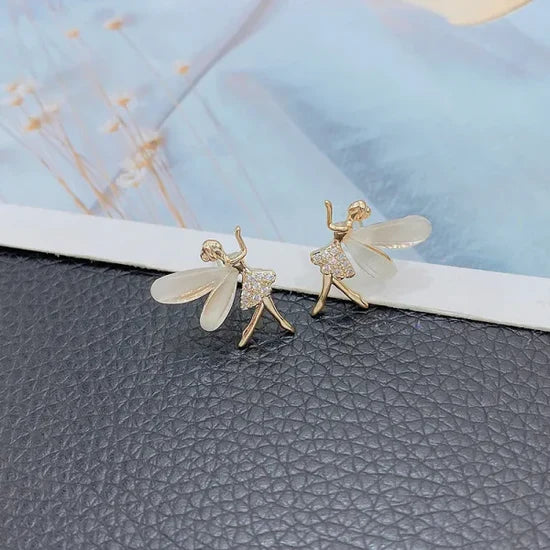 Elegant Fairy Wings Stud Earrings – with Sparkling Zircon Details, Zircon FairyEarring Jewelry