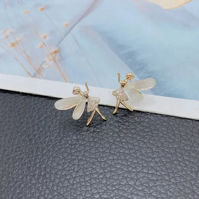 Elegant Fairy Wings Stud Earrings – with Sparkling Zircon Details, Zircon FairyEarring Jewelry