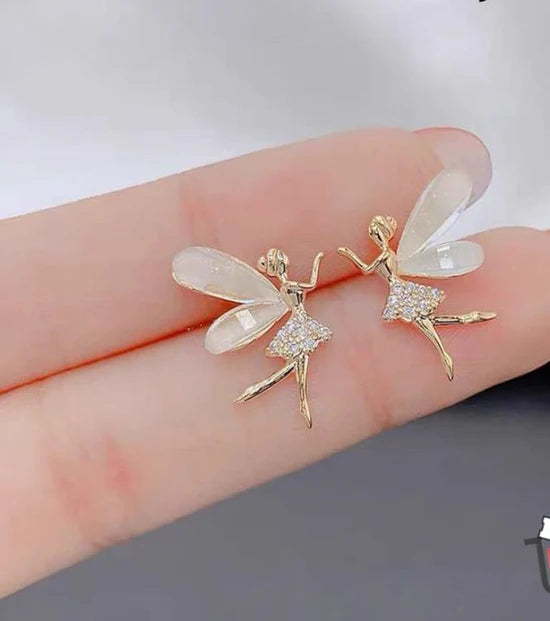 Elegant Fairy Wings Stud Earrings – with Sparkling Zircon Details, Zircon FairyEarring Jewelry