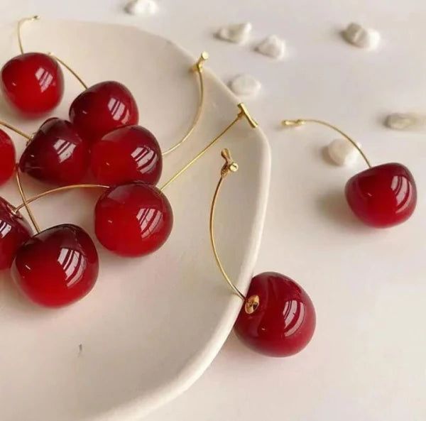 Cherry Drop Earrings For Women 🍒 | Trendy Korean Long Stem Red Cherry Earrings | For Casual & Party Outfits