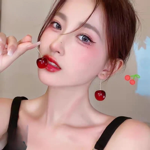 Cherry Drop Earrings For Women 🍒 | Trendy Korean Long Stem Red Cherry Earrings | For Casual & Party Outfits
