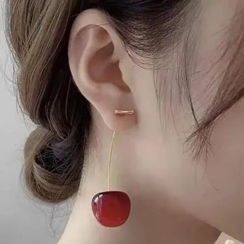 Cherry Drop Earrings For Women 🍒 | Trendy Korean Long Stem Red Cherry Earrings | For Casual & Party Outfits